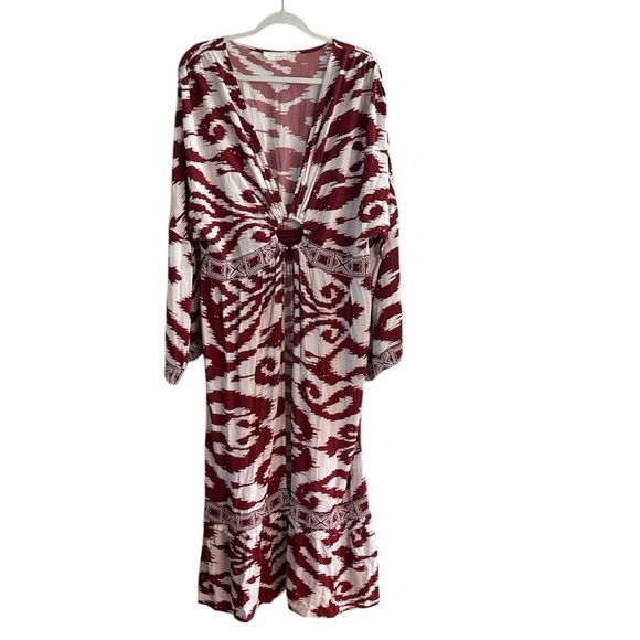 Anthropologie Front Ring Printed Kaftan The Lucia size M/L - Picture 2 of 7